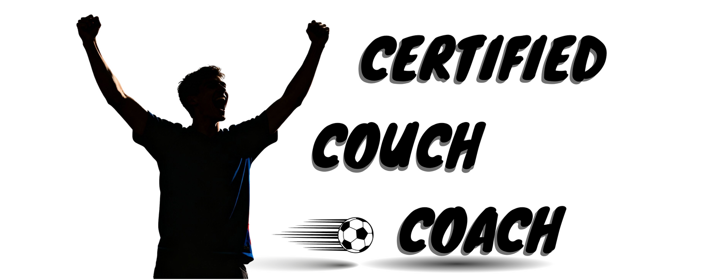 Football mug with “Certified Couch Coach” fan design. Ayrini Studio.