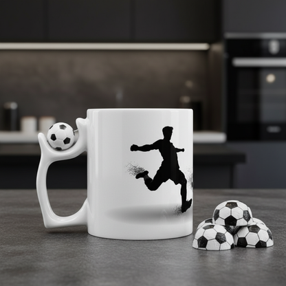 Football mug with “Born to Score” print. Ayrini Studio.