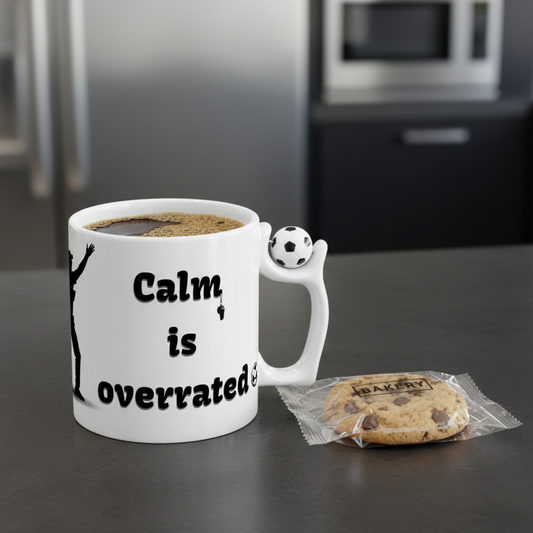 Coach mug with “Calm is overrated” print. Ayrini Studio.