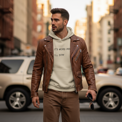 Funny text print unisex hoodie, casual streetwear by Ayrini Studio. 