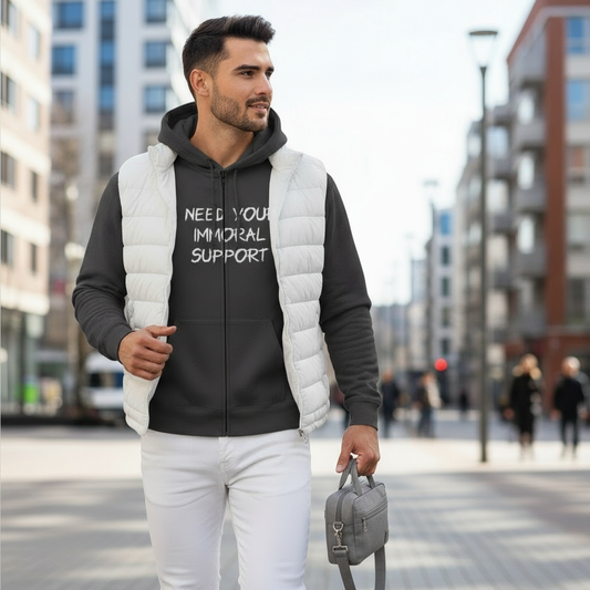 Funny text print unisex hoodie, casual streetwear by Ayrini Studio.