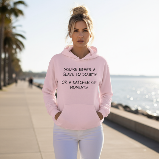 Unisex hoodie with motivational quote print. Ayrini Studio.  