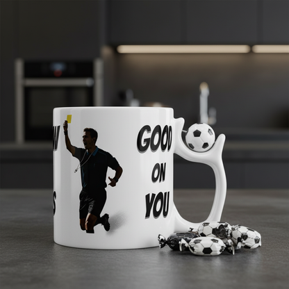 Referee mug with “Yellow Looks Good on You” print. Ayrini Studio.